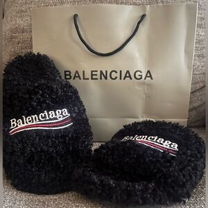 Balenci Black Fur Slides